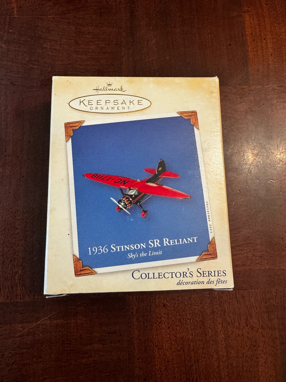 2003 Hallmark Ornament 1936 Stinson SR Reliant Sky's The Limit Plane